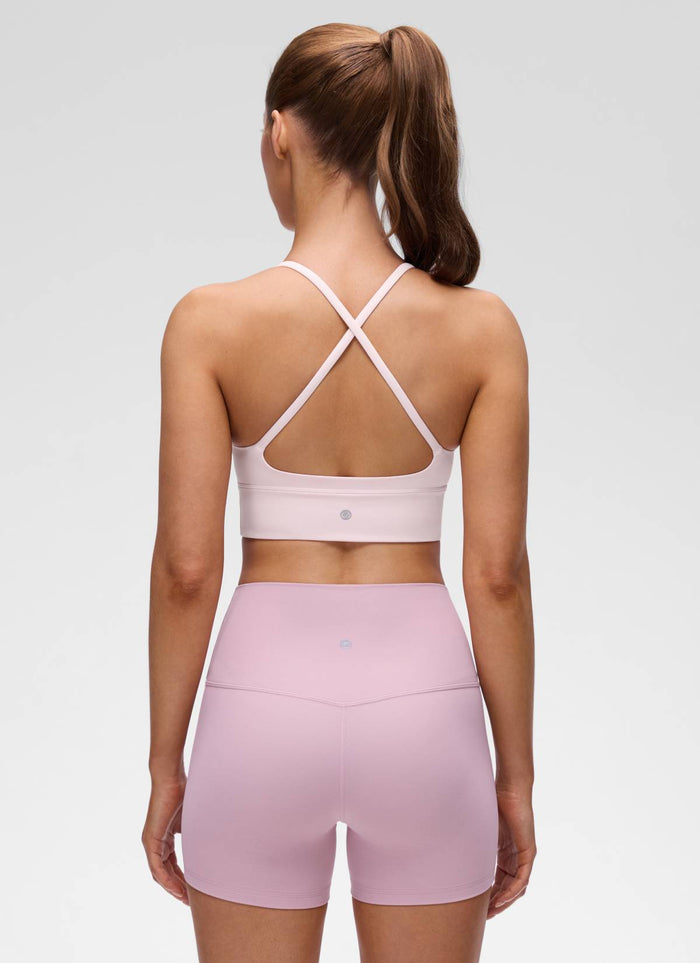CRZ YOGA Women's Butterluxe Yoga V Neck Cross Back Longline Sports Bra Strawberry Pink