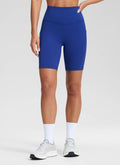 CRZ YOGA Women's Yoga High Rise Biker Butterluxe Pockets Shorts 8'' Waves Blue
