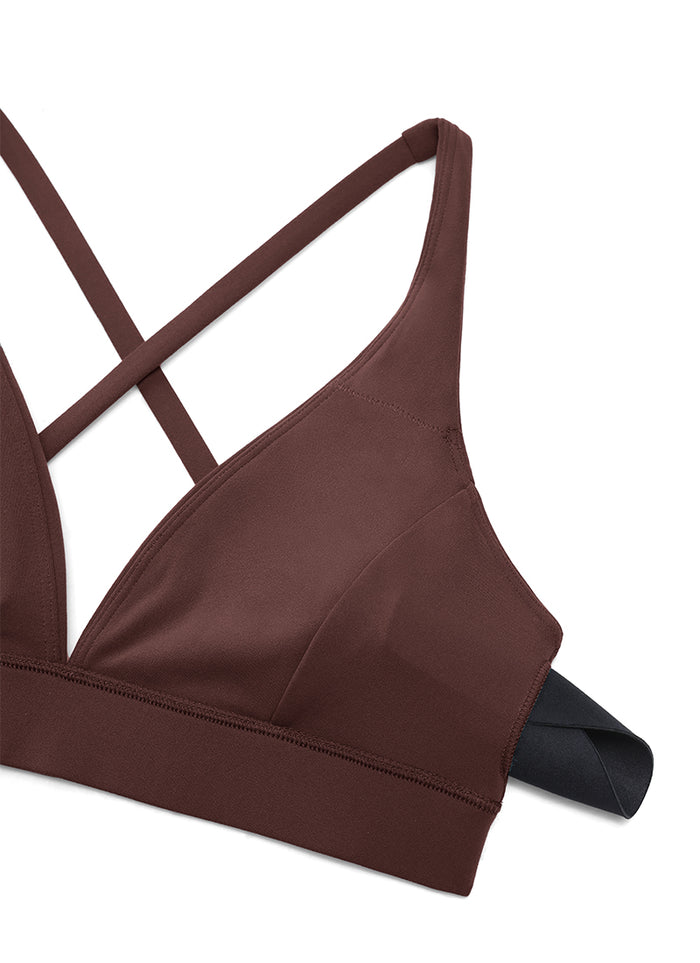 CRZ YOGA Women's Light Support Butterluxe Yoga Bra Strappy back V Neck Taupe