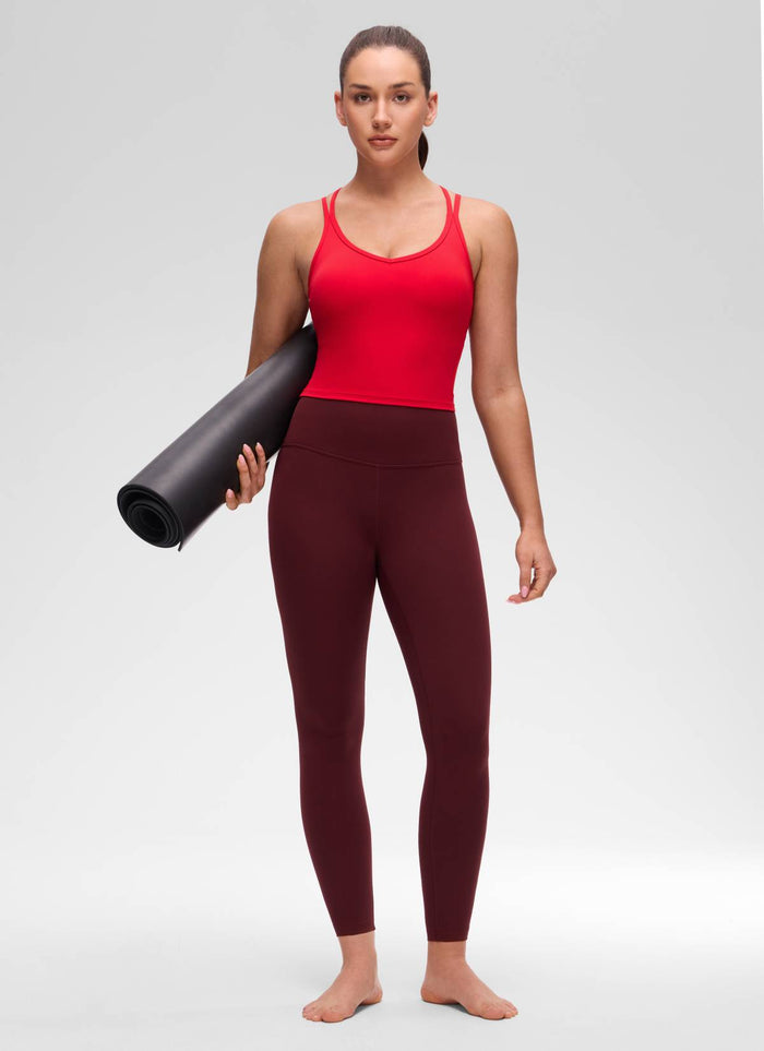 CRZ YOGA Women's Butterluxe Yoga V Neck Cross Back Built in Bra Tank Aurora Red