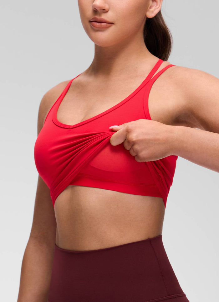 CRZ YOGA Women's Butterluxe Yoga V Neck Cross Back Built in Bra Tank Aurora Red