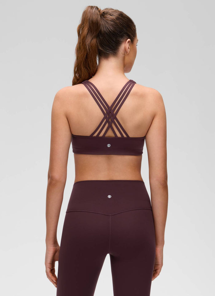 CRZ YOGA Women's Butterluxe Yoga V Neck Strappy Back Sports Bra Ripe Plum