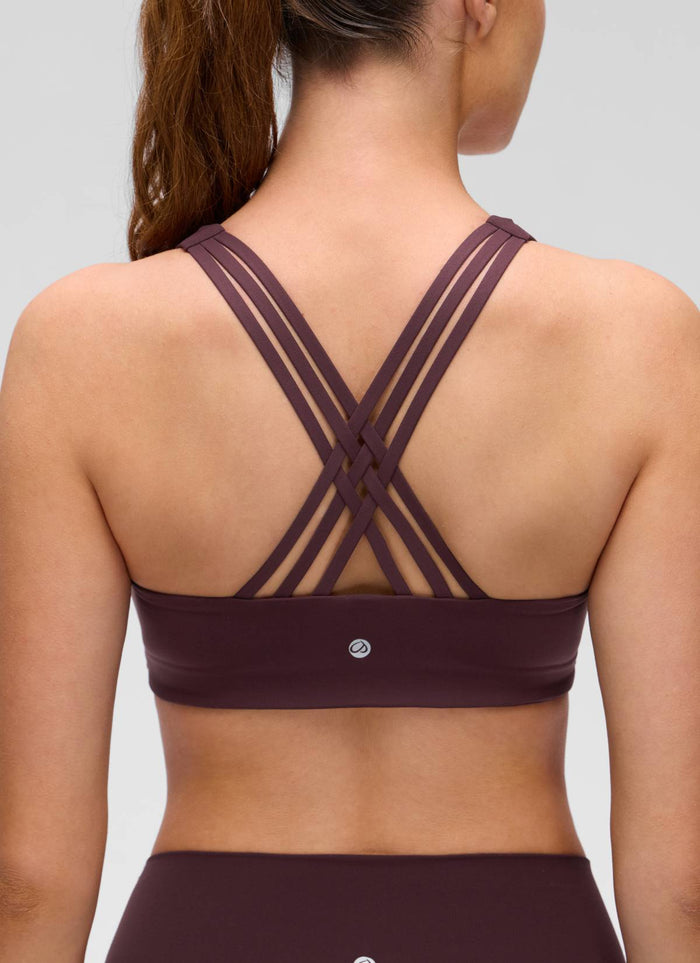 CRZ YOGA Women's Butterluxe Yoga V Neck Strappy Back Sports Bra Ripe Plum