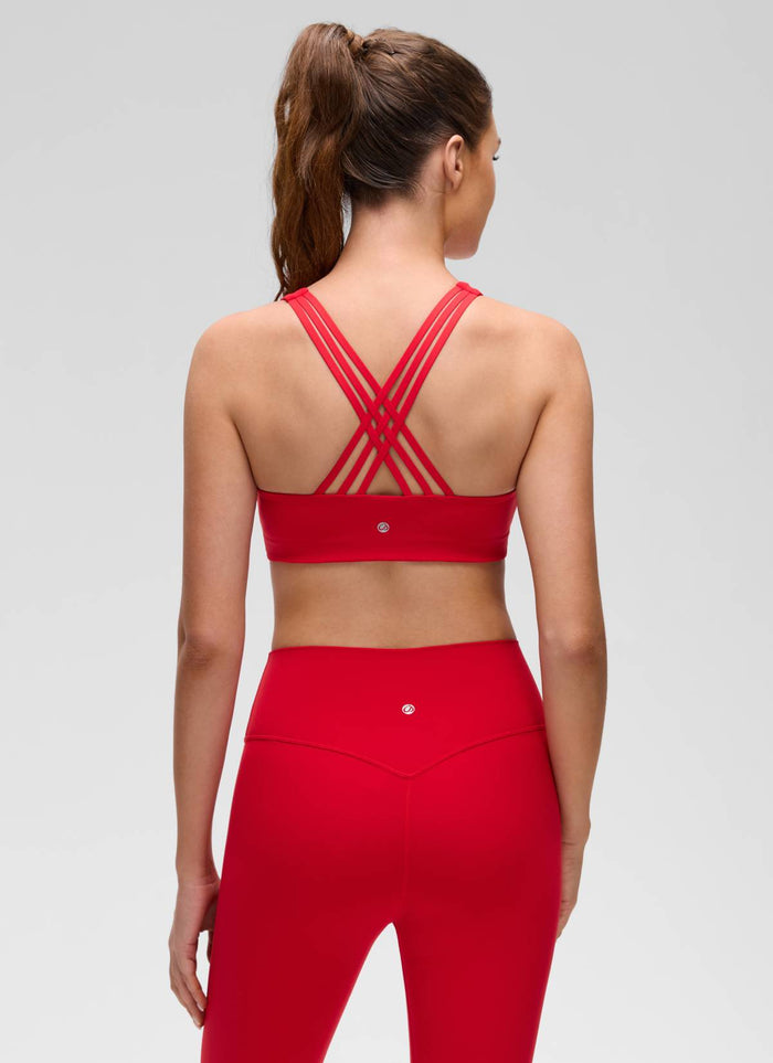 CRZ YOGA Women's Butterluxe Yoga V Neck Strappy Back Sports Bra Aurora Red