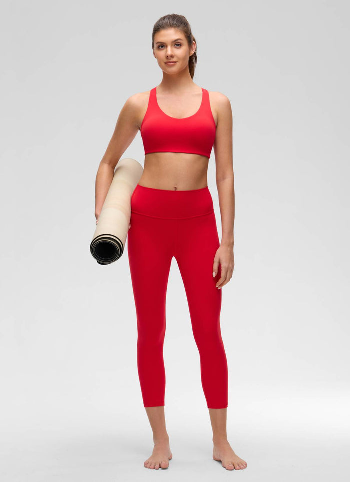 CRZ YOGA Women's Butterluxe Yoga V Neck Strappy Back Sports Bra Aurora Red