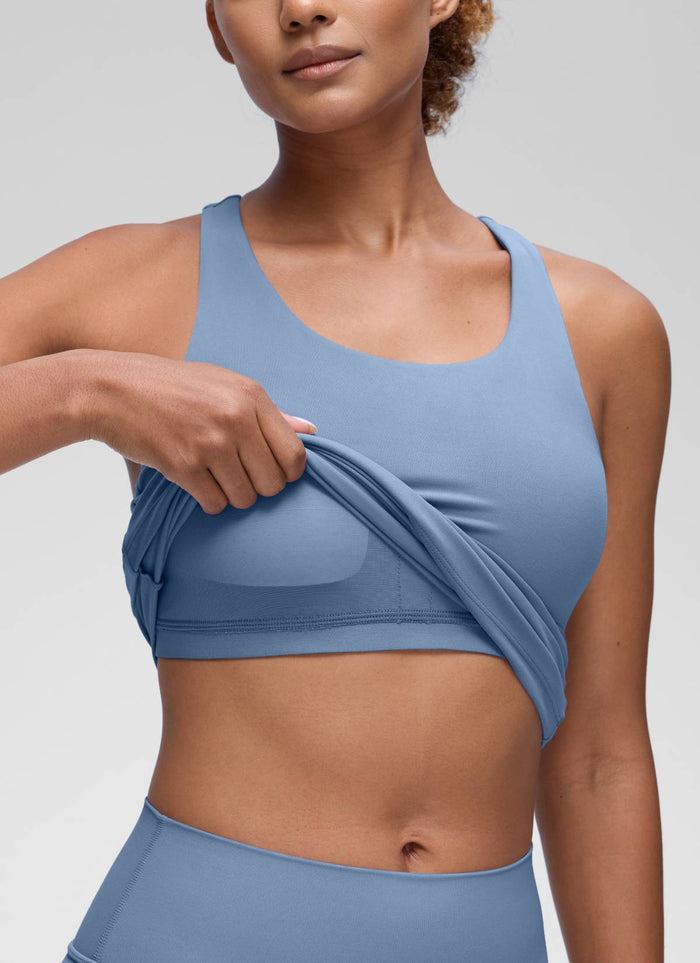 CRZ YOGA Women's Yoga Tight Fit Tops Butterluxe Built-in Bra Tank Washed Denim