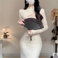 Button Cutout Ribbed Sweater Dress - Fashionnsio