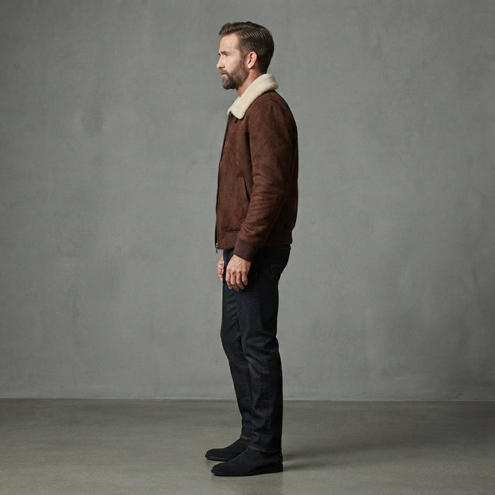 Buy Men's Suede Genuine Leather Bomber Jacket