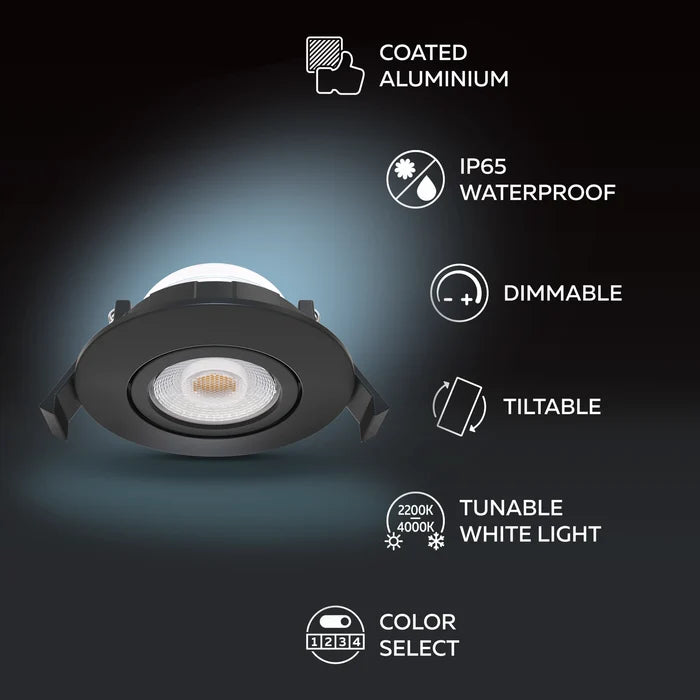 Calex Ultra-Thin Tiltable LED Downlight - 4CCT - Black