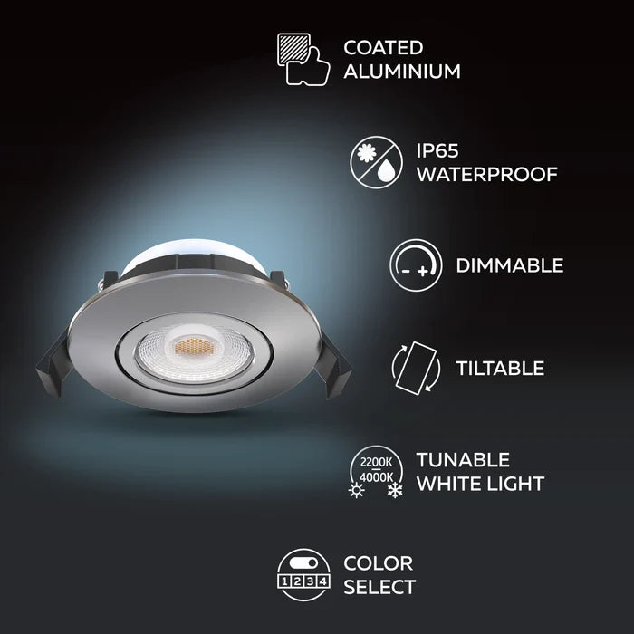 Calex Ultra-Thin Tiltable LED Downlight - 4CCT - Brushed Nickel