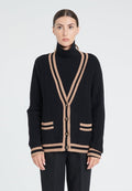 ZAYA 2 Cardigan col V torsadé en cachemire 4 fils noir
