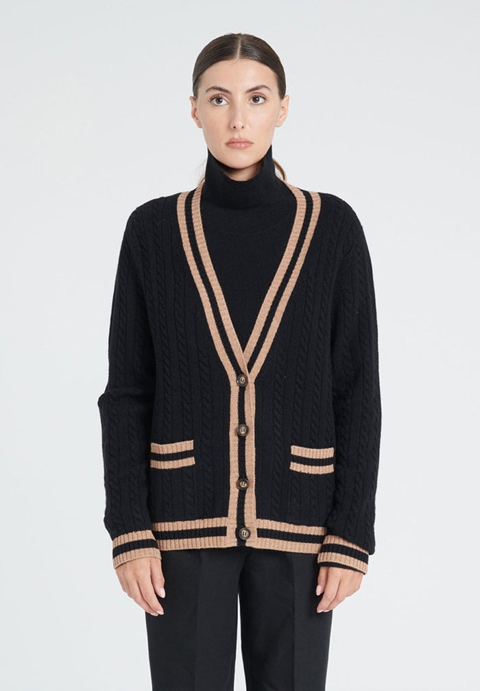 ZAYA 2 Cardigan col V torsadé en cachemire 4 fils noir