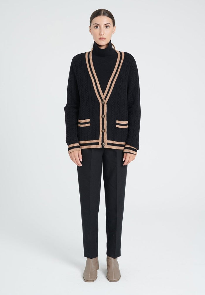 ZAYA 2 Cardigan col V torsadé en cachemire 4 fils noir
