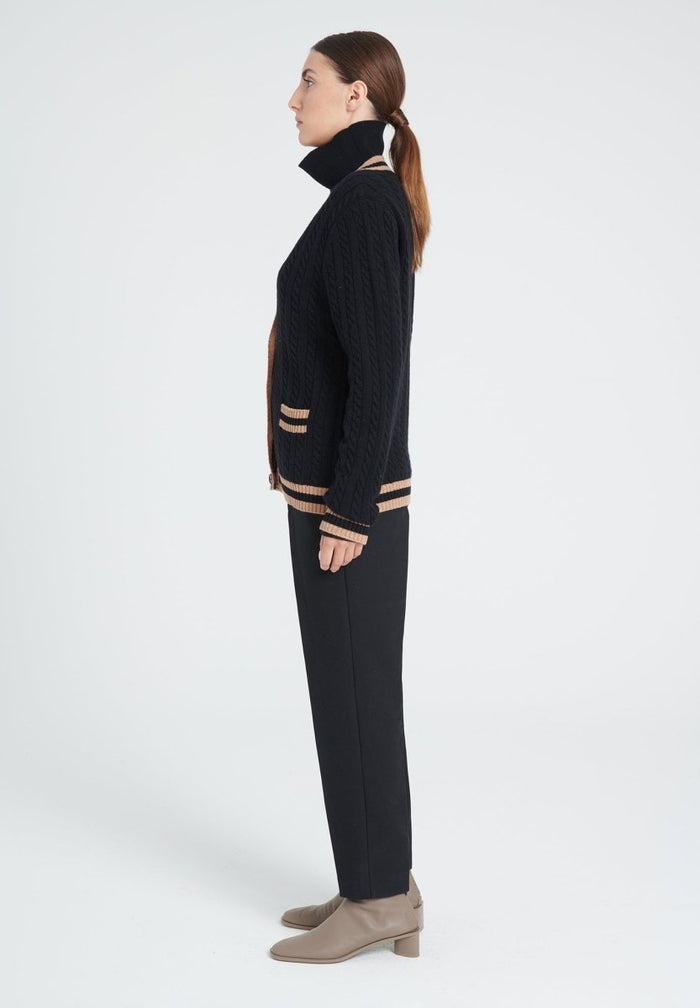ZAYA 2 Cardigan col V torsadé en cachemire 4 fils noir