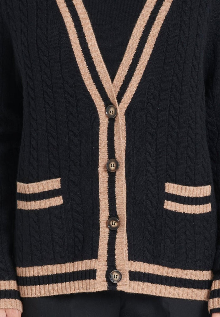 ZAYA 2 Cardigan col V torsadé en cachemire 4 fils noir