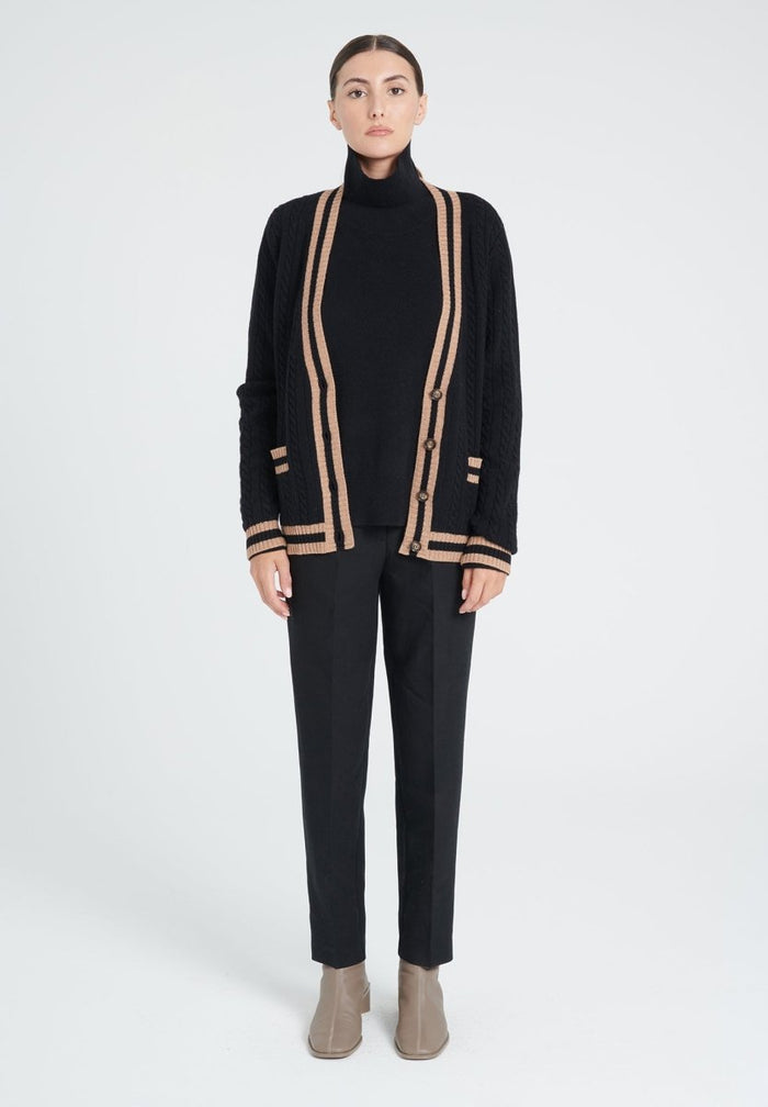 ZAYA 2 Cardigan col V torsadé en cachemire 4 fils noir