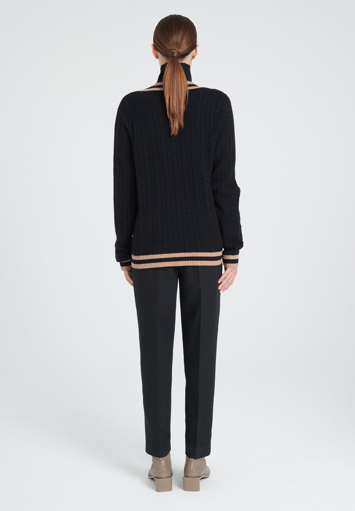 Cardigan col V femme en cachemire 4 fils noir & camel - ZAYA 2