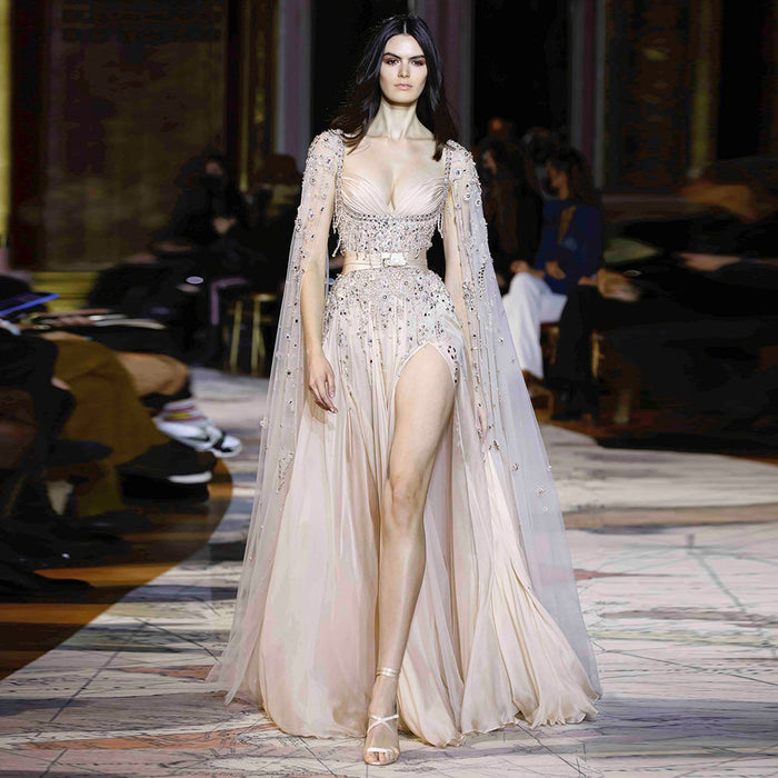Champagne Dubai Evening Dresses Luxury Women Wedding Party Gown SS376
