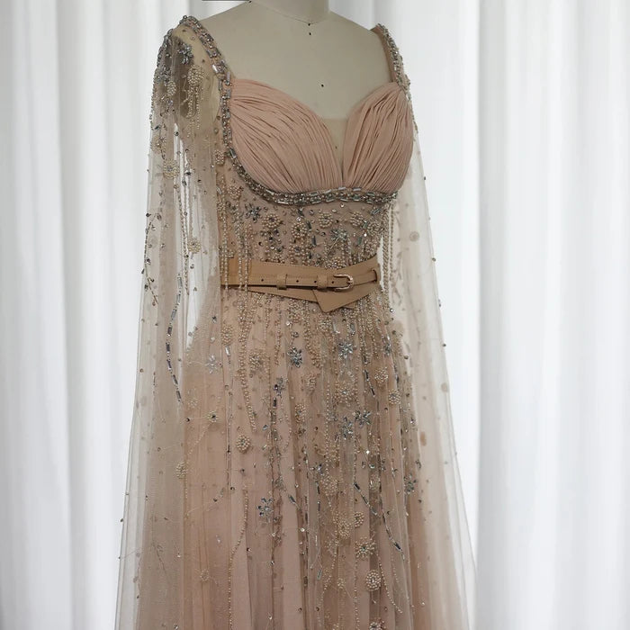 Champagne Dubai Evening Dresses Luxury Women Wedding Party Gown SS376