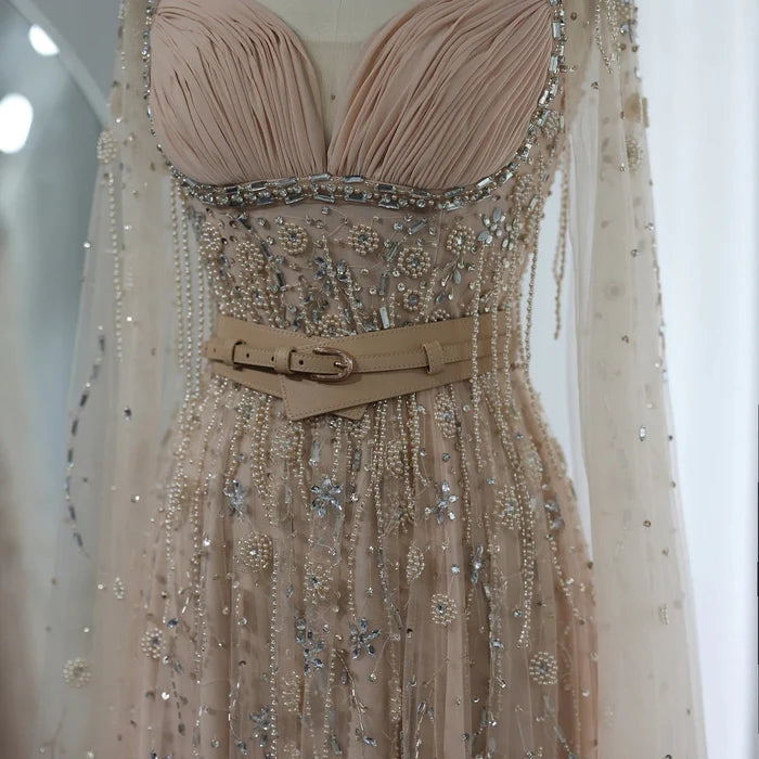 Champagne Dubai Evening Dresses Luxury Women Wedding Party Gown SS376