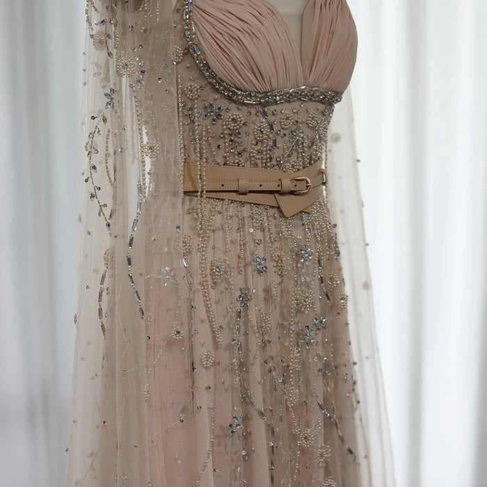 Champagne Dubai Evening Dresses Luxury Women Wedding Party Gown SS376