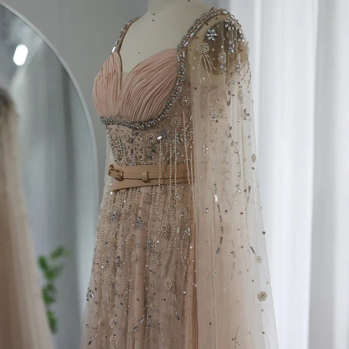 Champagne Dubai Evening Dresses Luxury Women Wedding Party Gown SS376