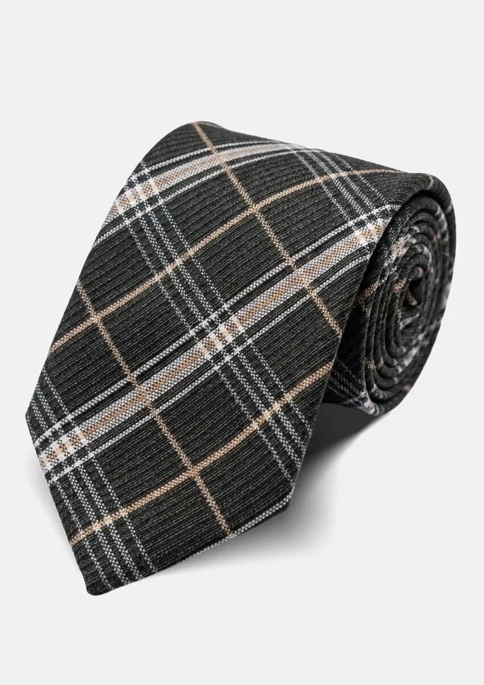 Charcoal Camel Plaid Tie - SARTORO