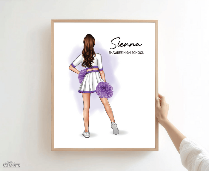 Cheerleader Portrait Print, Custom Digital Drawing - Hip Poms - Scrap Bits