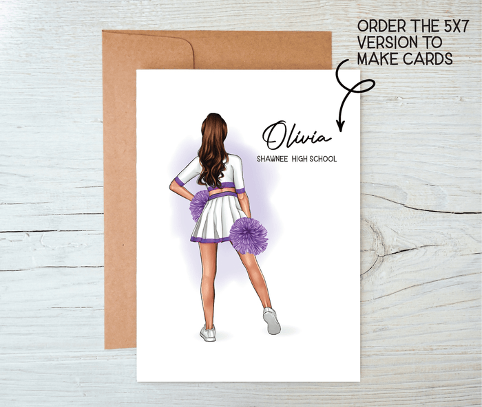 Female Cheerleader Print, Custom Cheerleading Gift, Hip Poms . Personalized Digital Portrait Print - Scrap Bits