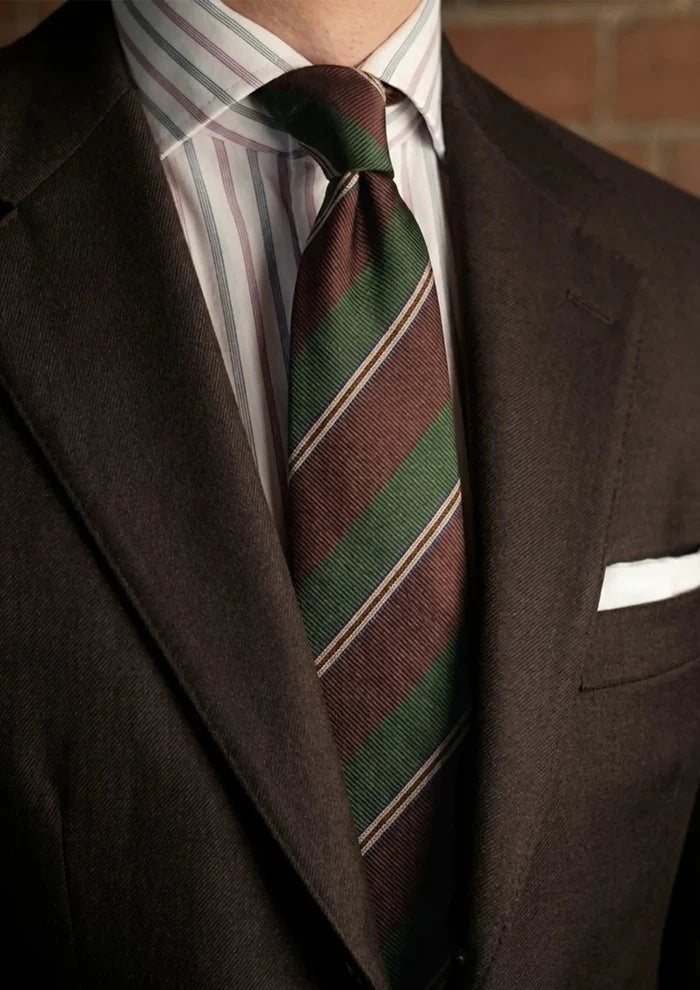 Chestnut Green Regimental Stripe Tie - SARTORO