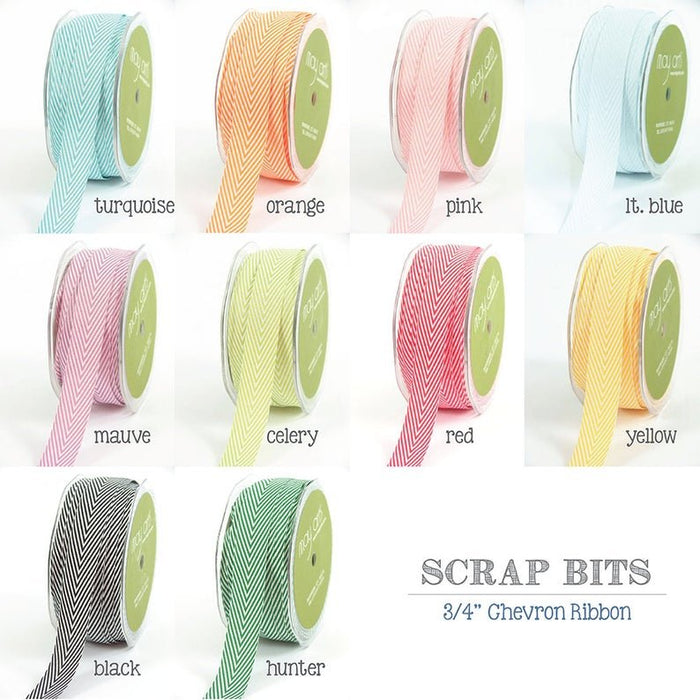 Chevron Twill Herringbone Ribbon - Hunter Green & White 3/4" Width - Scrap Bits