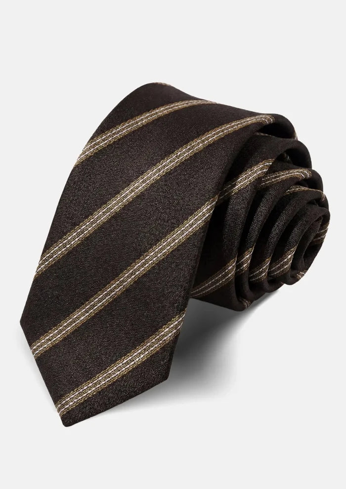 Chocolate Brown Gold Stripe Tie - SARTORO