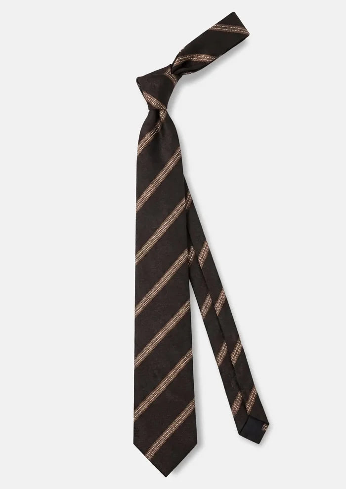 Chocolate Brown Gold Stripe Tie - SARTORO