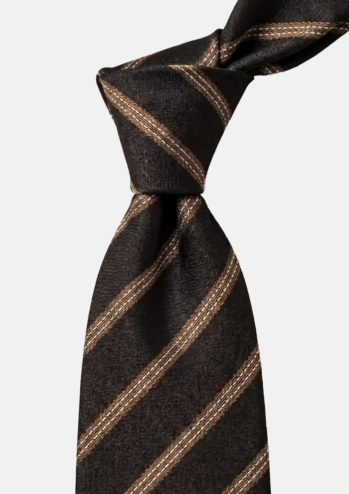 Chocolate Brown Gold Stripe Tie - SARTORO