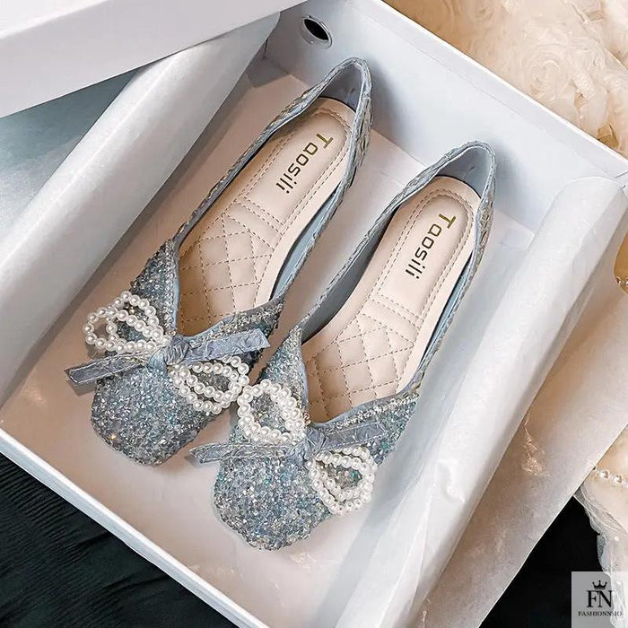 Cinderella Pearl Bow Flats - Fashionnsio