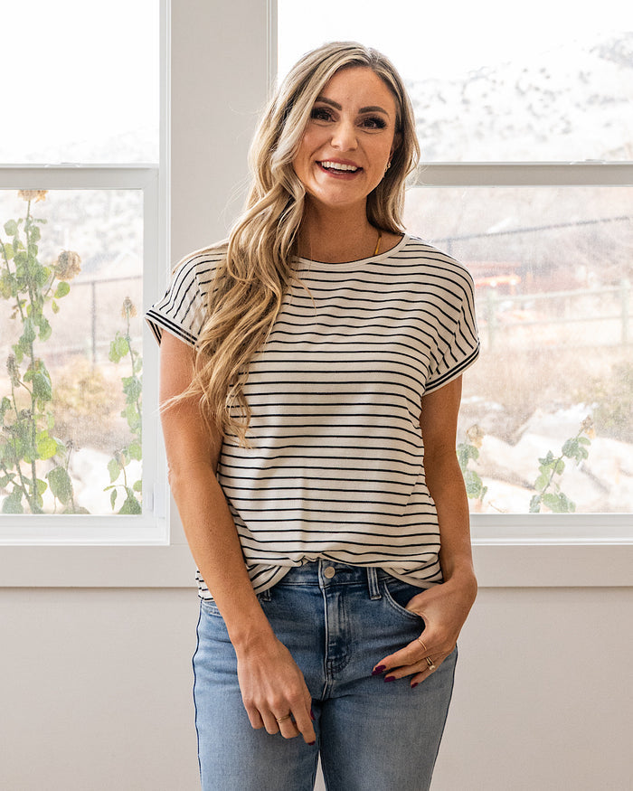 Claire Striped Drop Shoulder Top - Ivory & Black Staccato