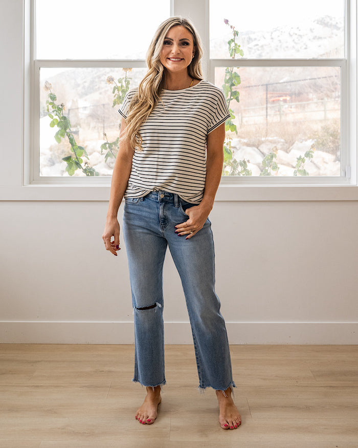 Claire Striped Drop Shoulder Top - Ivory & Black Staccato