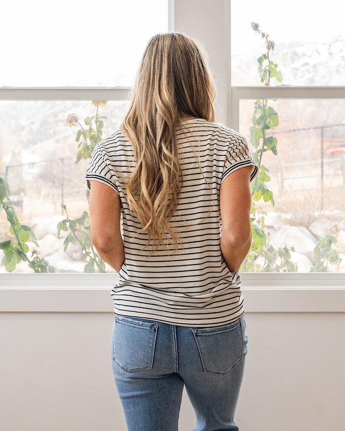 Claire Striped Drop Shoulder Top - Ivory & Black Staccato
