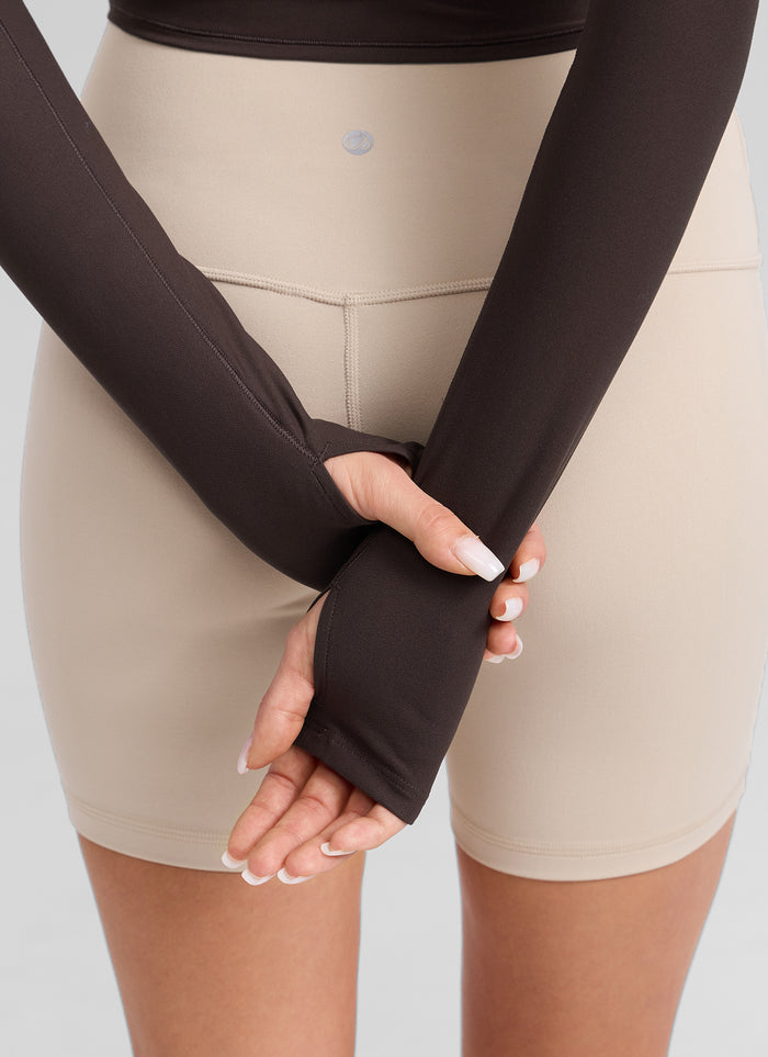 CRZ YOGA Women's Cloudweight Yoga Tie Design Crop Wrap Long Sleeve Hot Fudge Brown