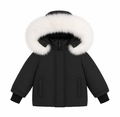 coat canvas knit cuffed with fur hood - black/white fur