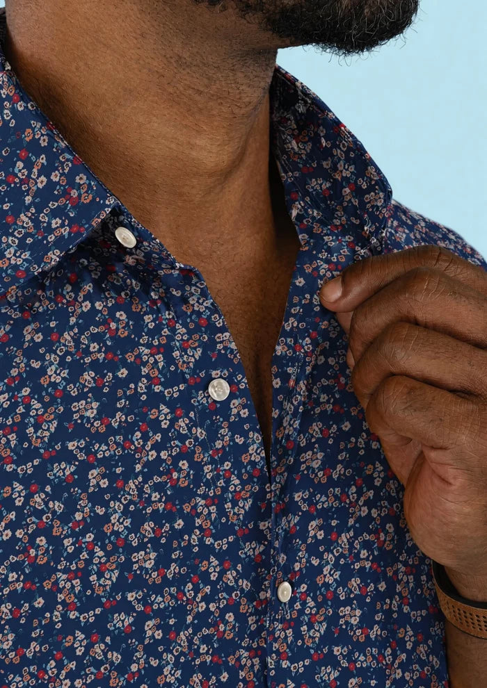 Cobalt Bloom Silk Shirt - SARTORO