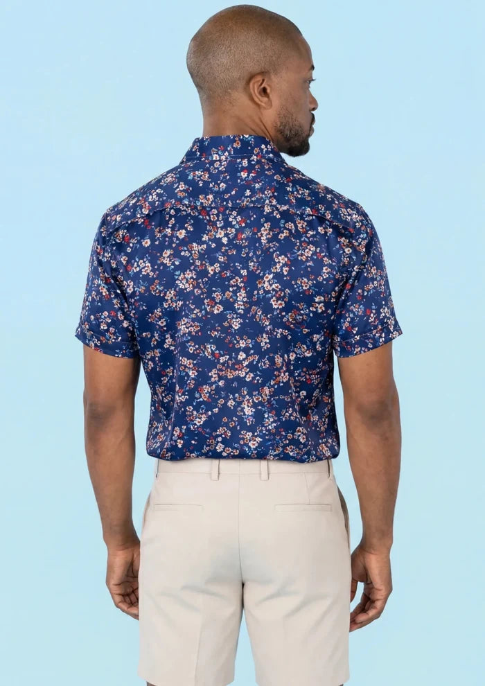 Cobalt Bloom Silk Shirt - SARTORO
