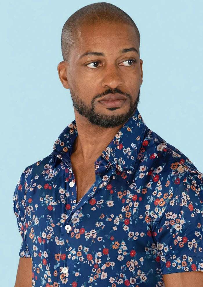Cobalt Bloom Silk Shirt - SARTORO