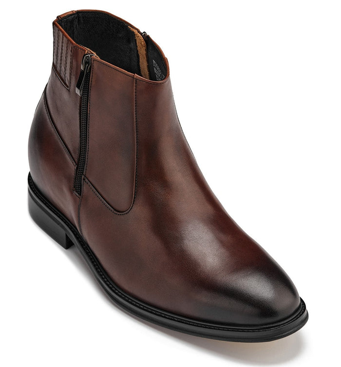 Coffee Brown Zipper Boots - 2.8 Inches Taller - SARTORO