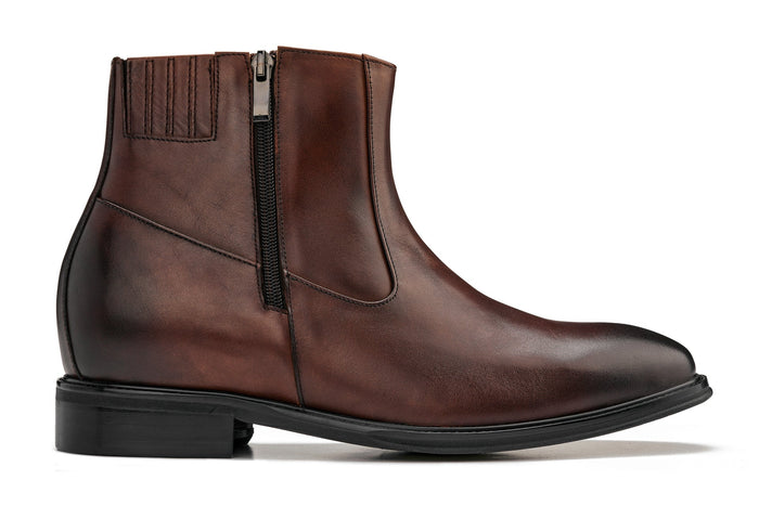 Coffee Brown Zipper Boots - 2.8 Inches Taller - SARTORO