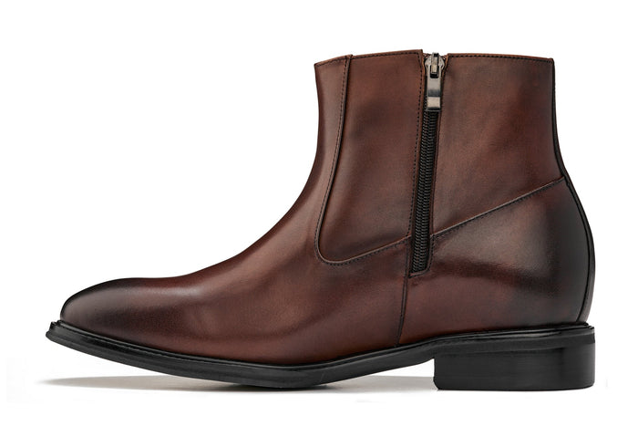 Coffee Brown Zipper Boots - 2.8 Inches Taller - SARTORO
