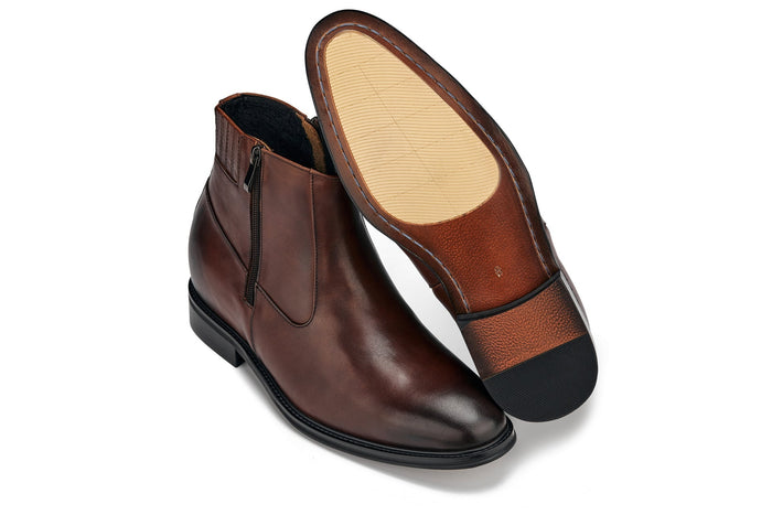 Coffee Brown Zipper Boots - 2.8 Inches Taller - SARTORO