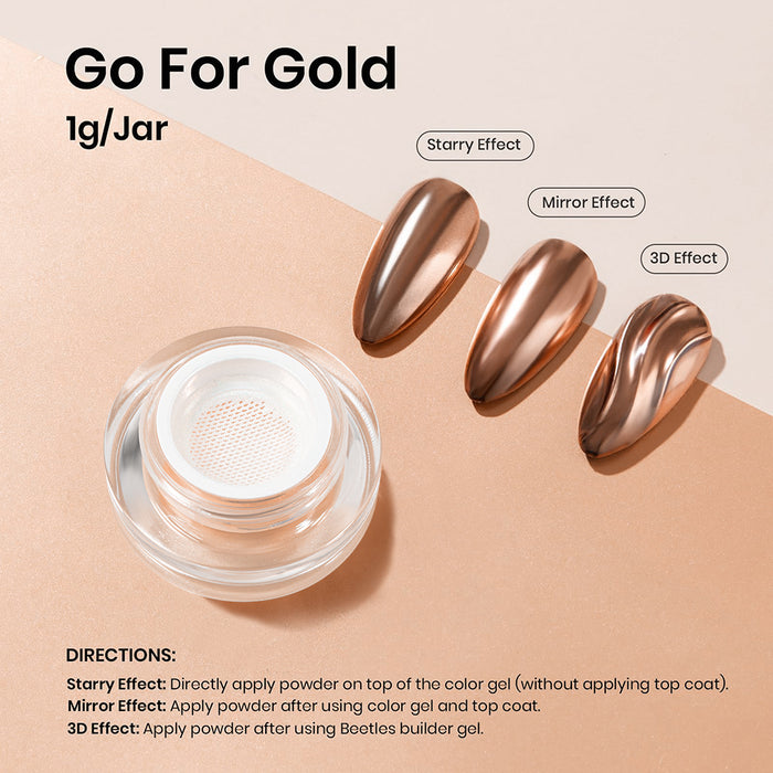 Coffee Gold Cushion Chrome Nail Powder | Mirror, Starry & 3D Effect