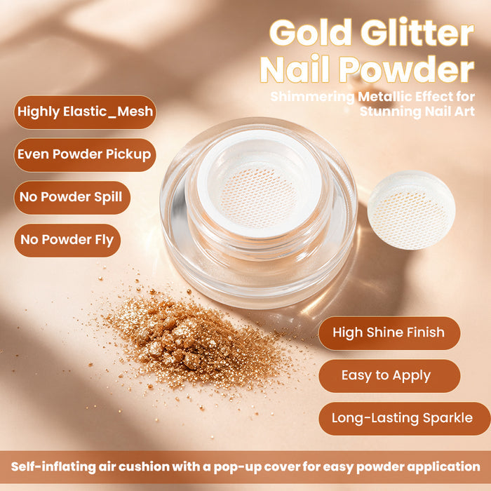 Coffee Gold Cushion Chrome Nail Powder | Mirror, Starry & 3D Effect