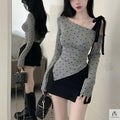 Cold Shoulder Polka Dot Bow Top - Fashionnsio
